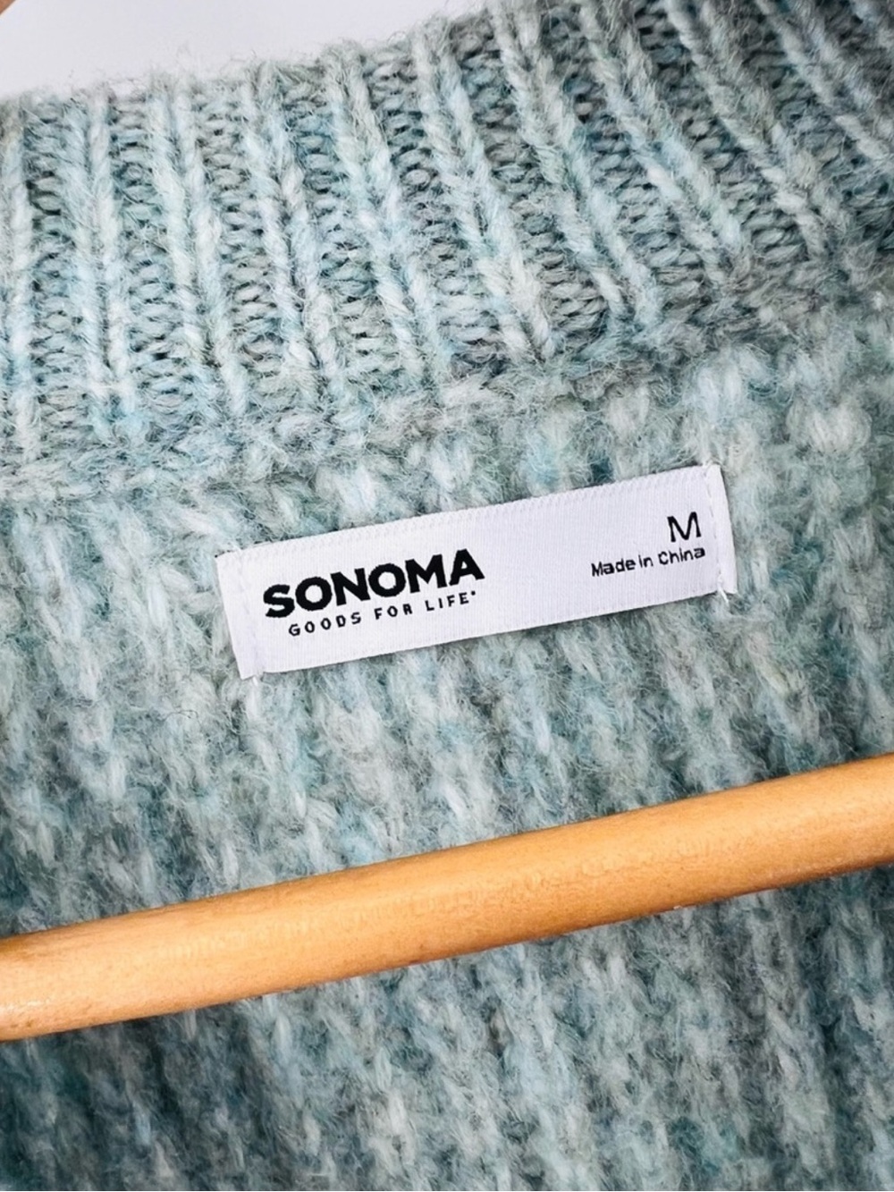 Sonoma Goods For Life M Sweater Dusty Mint Sage Cable Knit Chunky Balloon Sleeve - Picture 4 of 8